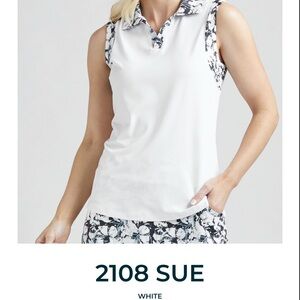 NWT Bermuda Sands ApparelWhite Sleeveless Polo Shirt with Floral Accents.